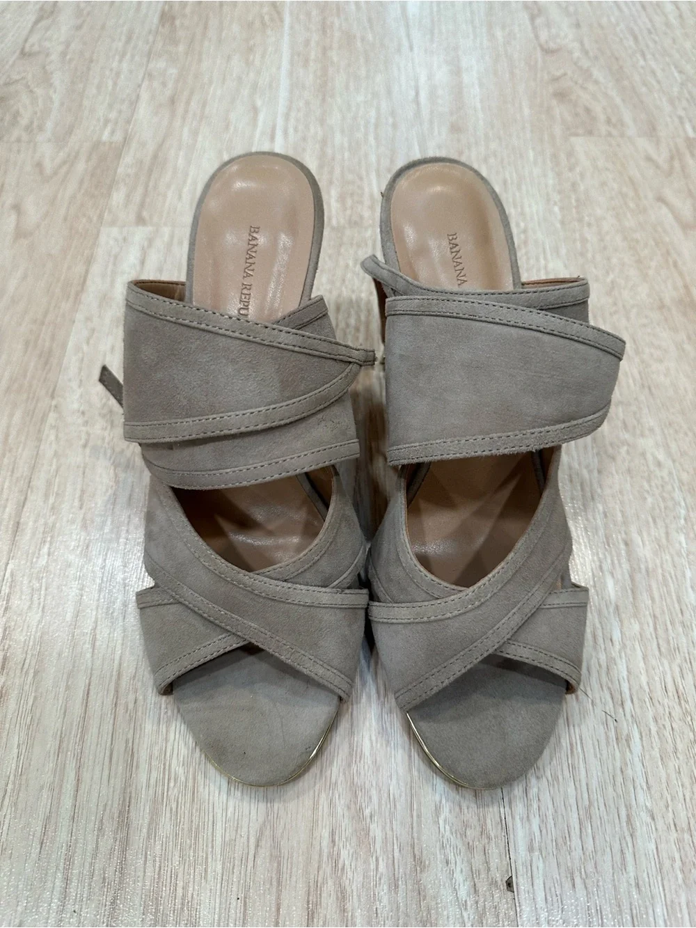 Banana Republic Taupe Crisscross Suede Slide Heels